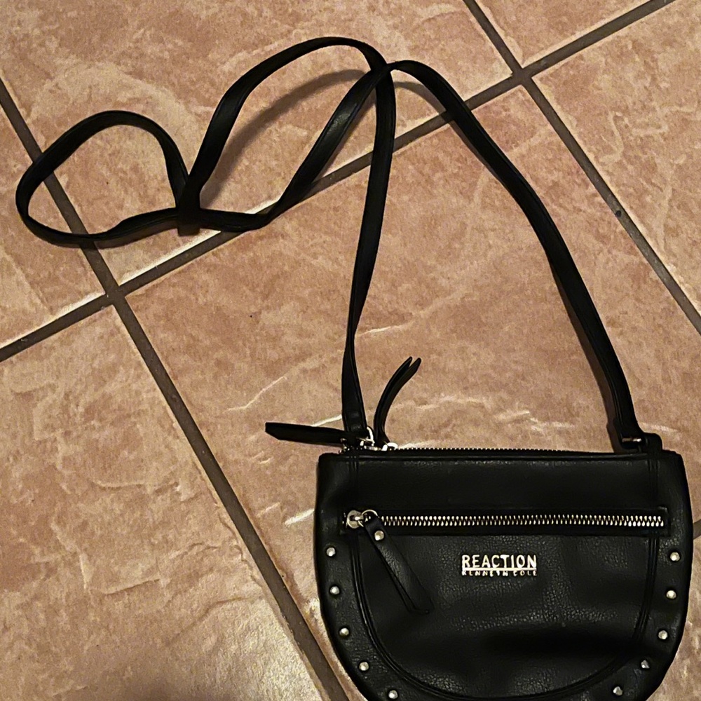 Kenneth Cole Black Shoulder Bag with Silver Accents